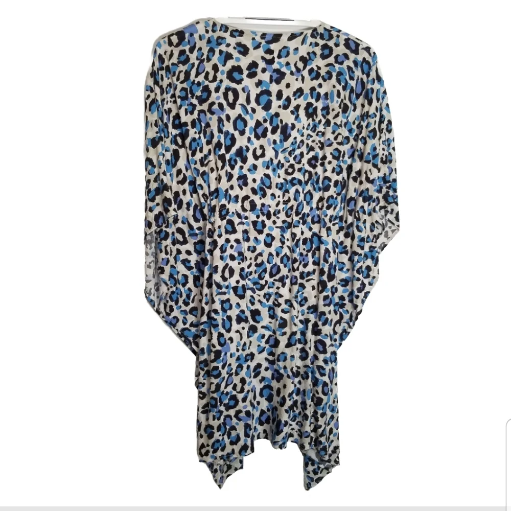 Tahari Swimsuit Cover Up Women's Medium Blue Animal Print Batwing Sleeves